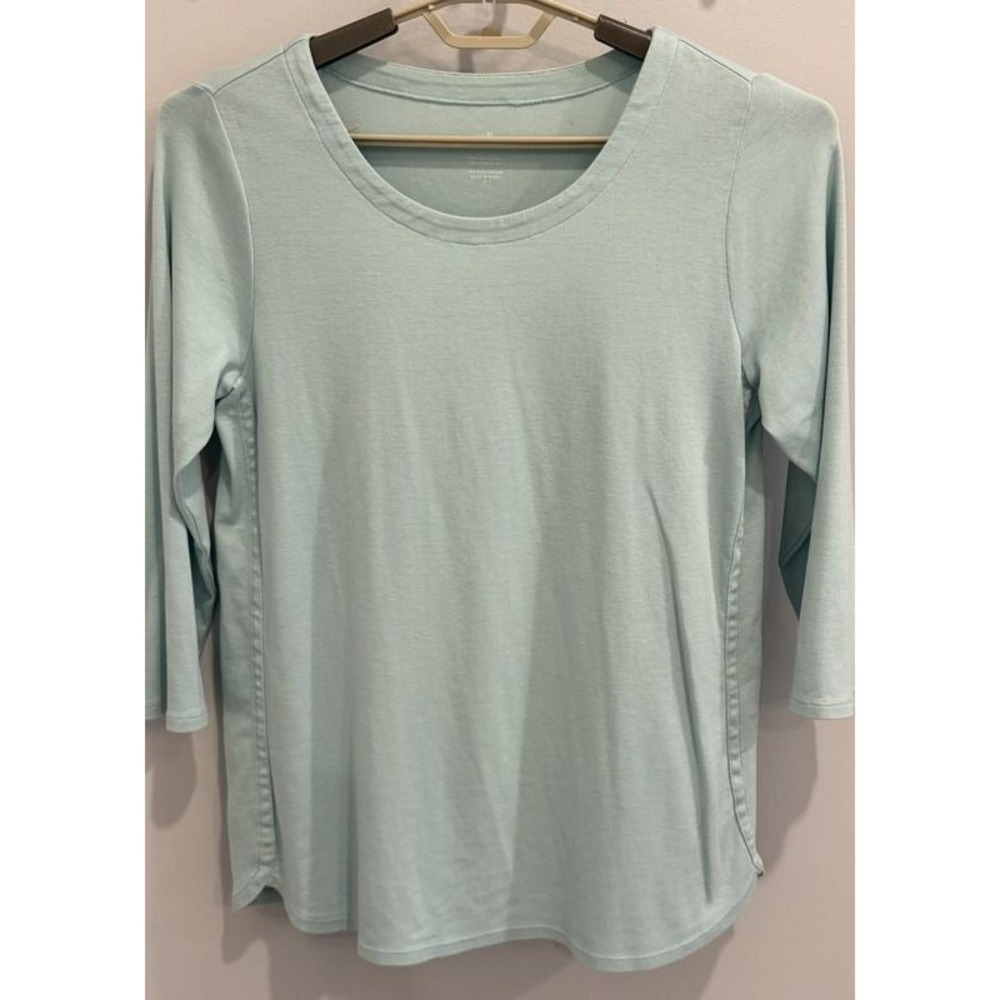 J Jill Light Aqua Pima 3/4 Sleeve Scoop Neck Tee Size M